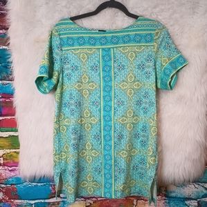 Rafaela Green and Blue Print Short Sleeve Tunic Size L